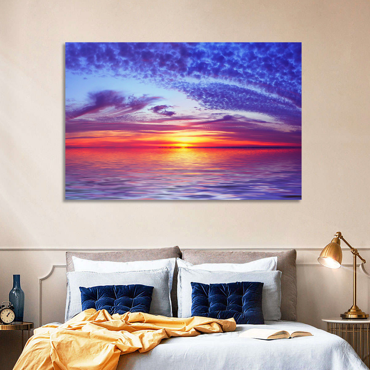 Bay Beach Sunset Wall Art in a room, landscape