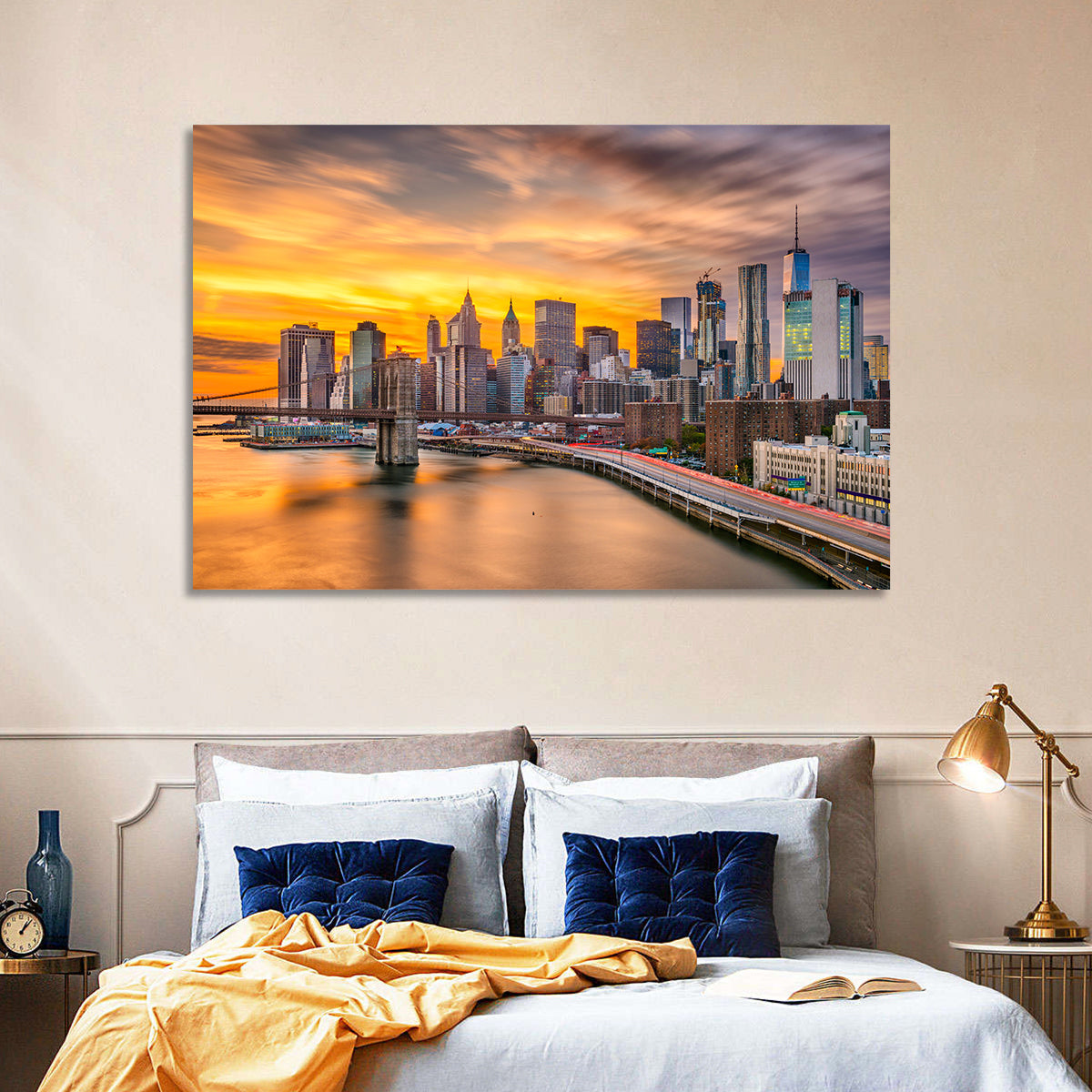 Lower Manhattan Skyline Wall Art in a room, landscape