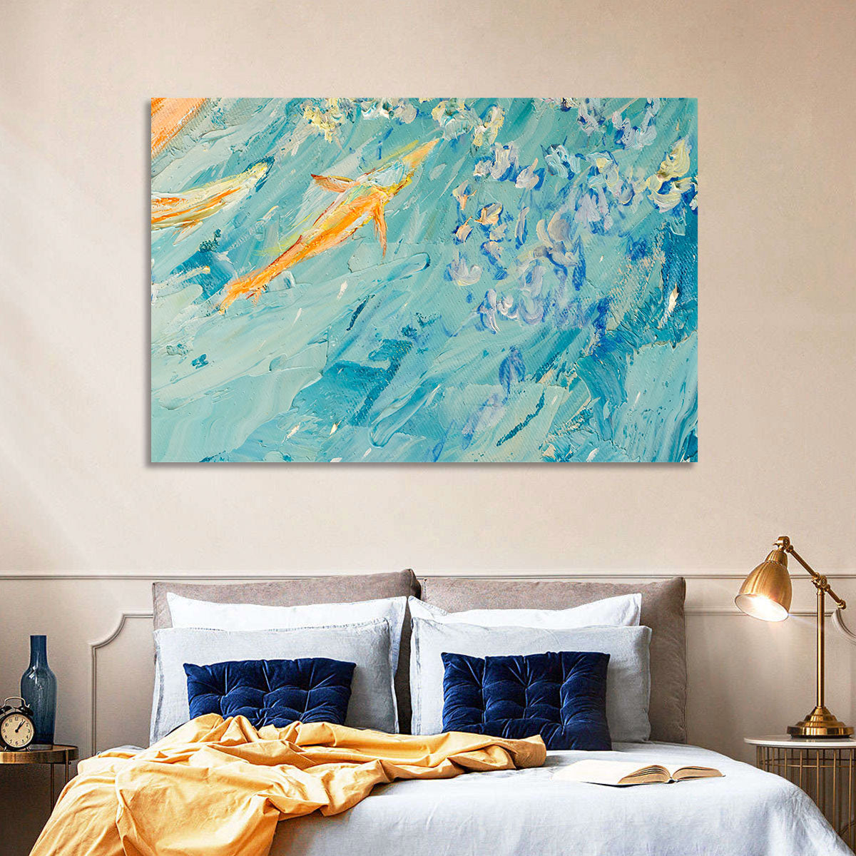 Koi in Blue Abstract Wall Art