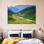 Punakha River Valley with Terraced Rice Fields Wall Art