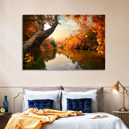 Golden Autumn River Reflections Wall Art