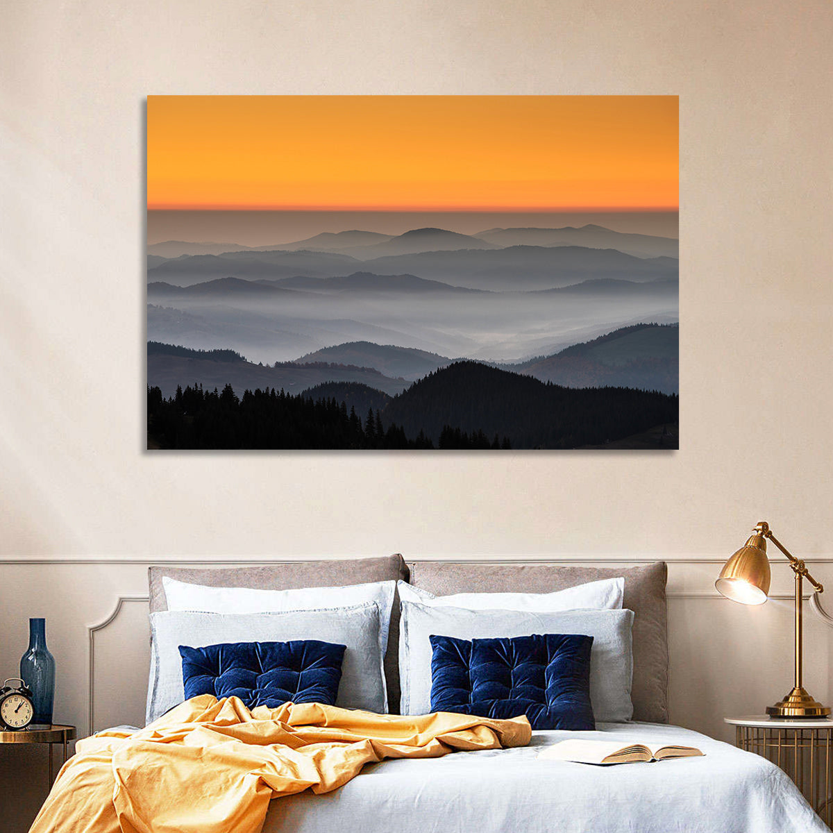 Rarau Mountains Sunrise Wall Art in a room, landscape