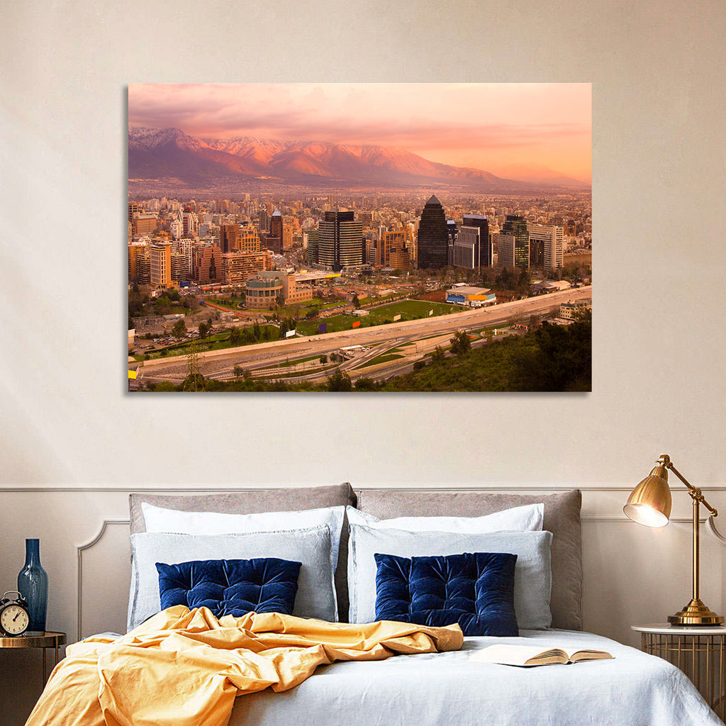 Santiago Skyline at Sunset Wall Art