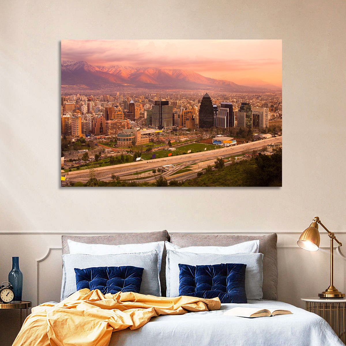 Santiago Skyline at Sunset Wall Art