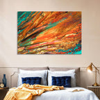 Flowing River Abstract in Orange and Teal Wall Art