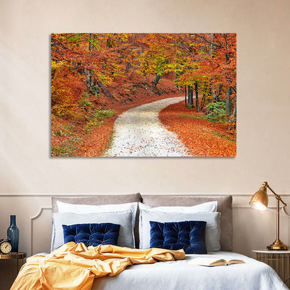 Misty Gravel Path Through Autumn Trees Wall Art