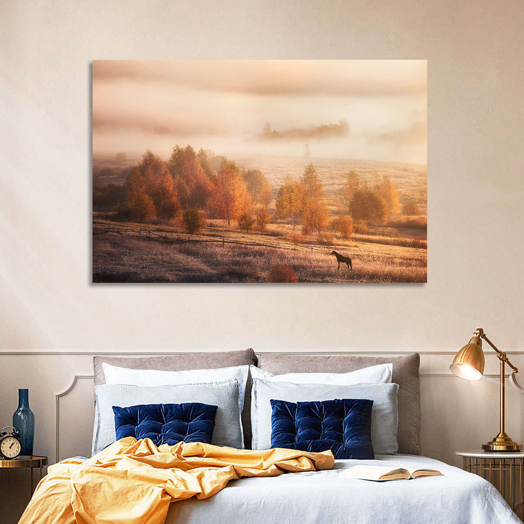 Autumn Morning Horse Silhouette Wall Art