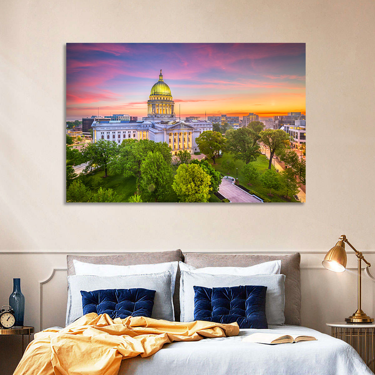 Madison State Capitol at Dusk Wall Art in a room, landscape