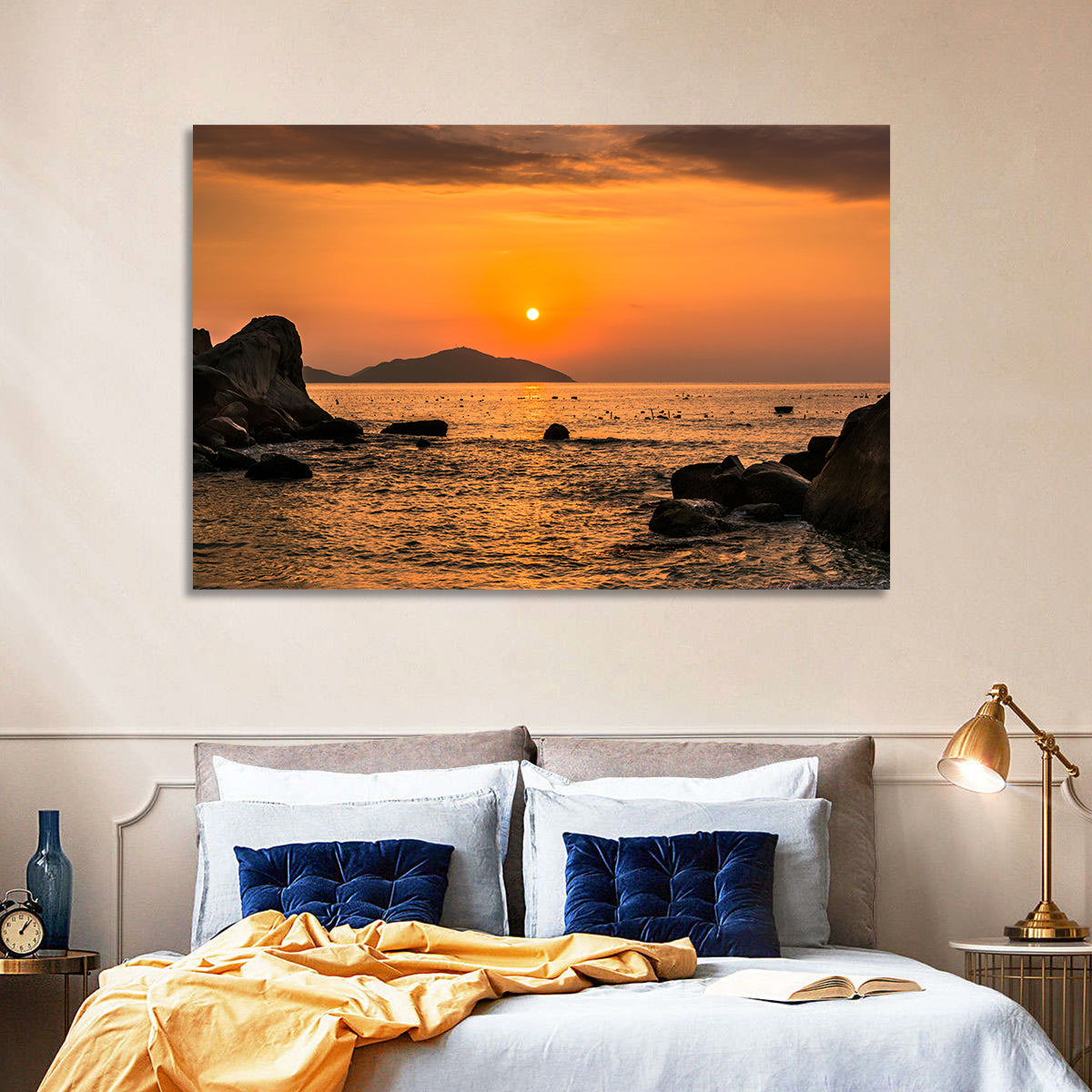 Orange Sunrise Over Rocky Coast Wall Art