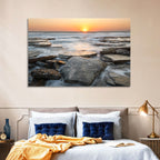 Golden Hour Rock Shoreline Sunset Wall Art