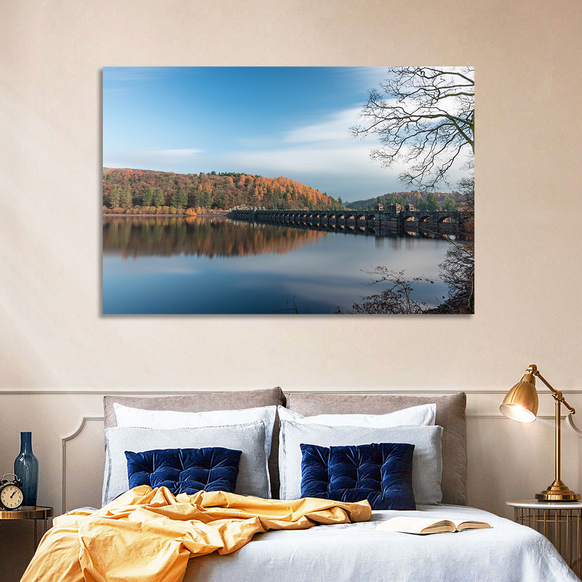 Tranquil Lake Vyrnwy Wall Art in a room, landscape