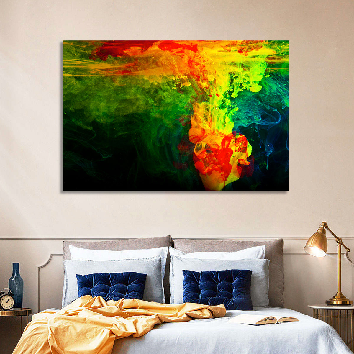 Dynamic Ink Plumes Abstract Wall Art in a room, landscape