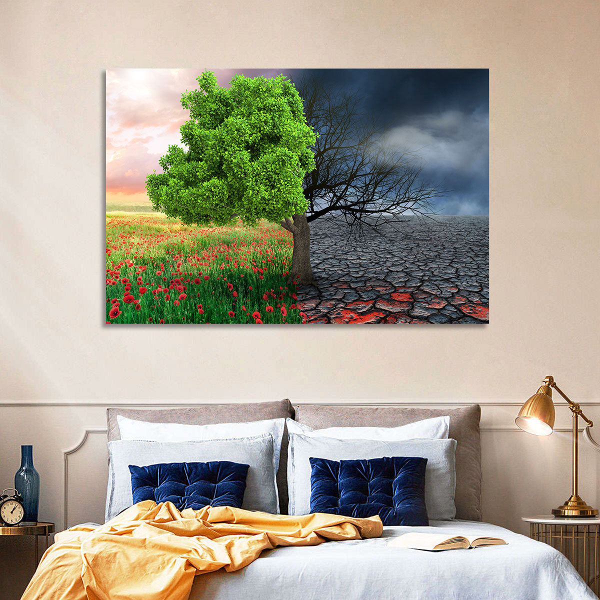 Split Climate Landscape Wall Art in a room, landscape