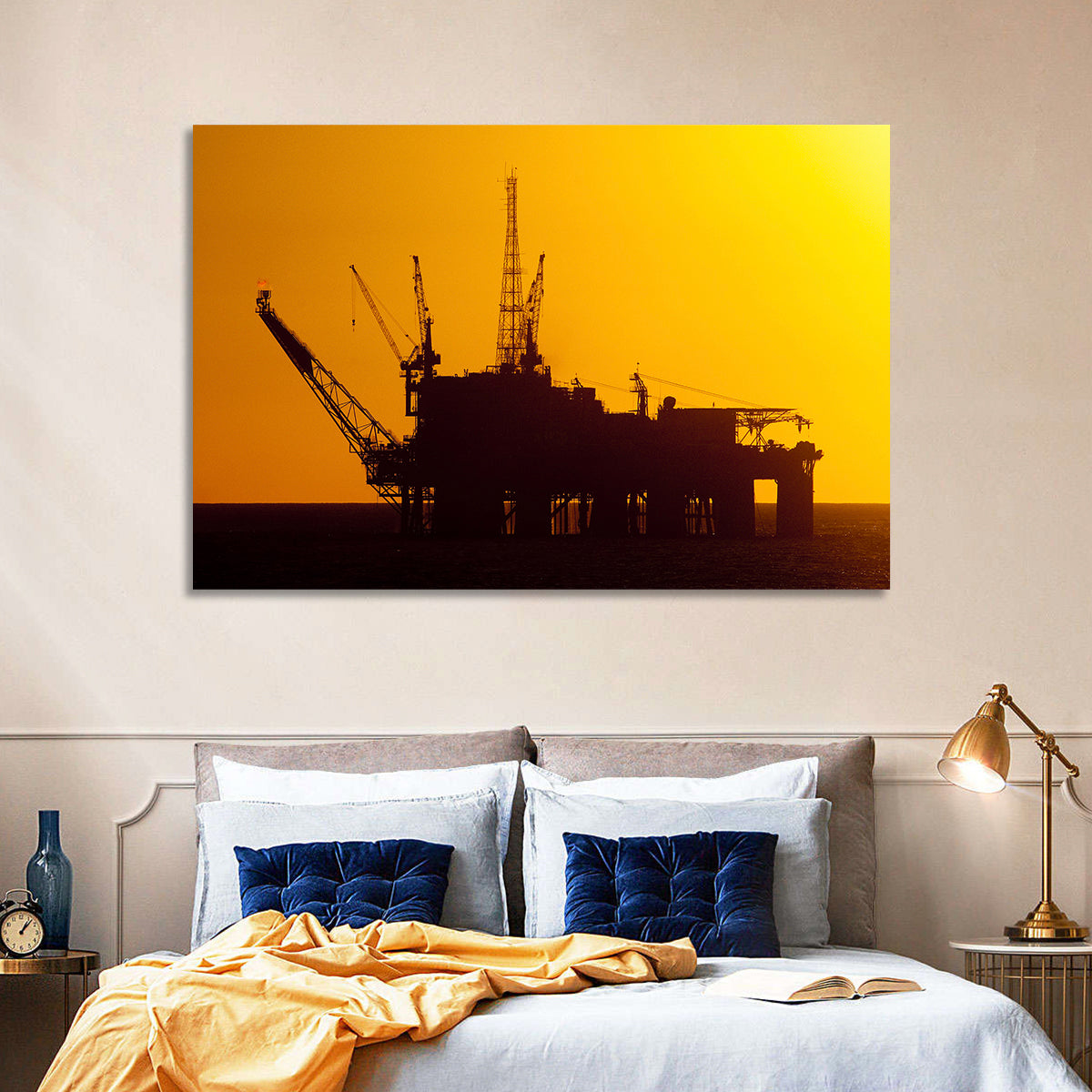Oil Rig Silhouette at Sunset Wall Art