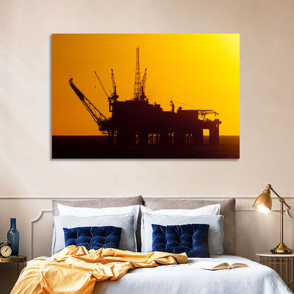 Oil Rig Silhouette at Sunset Wall Art