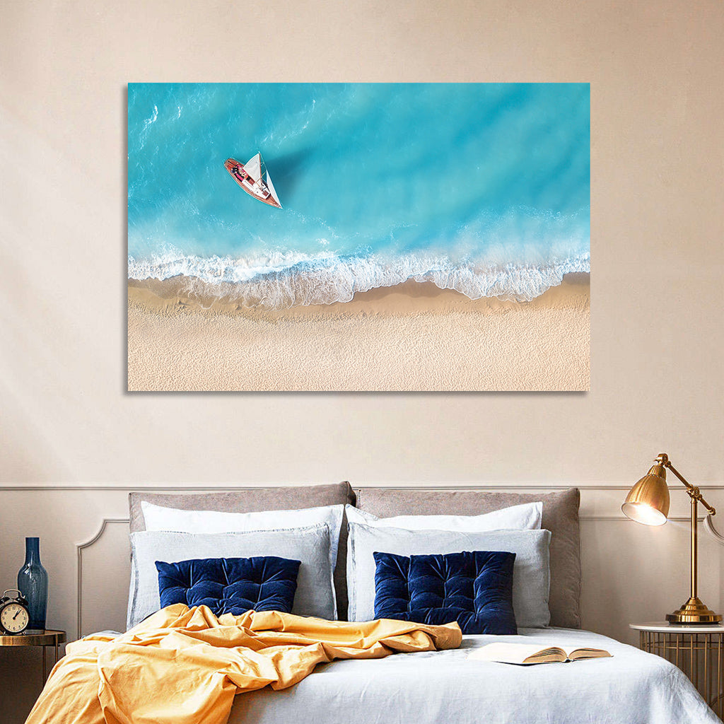 Centered Sailboat Over Turquoise Sea Wall Art