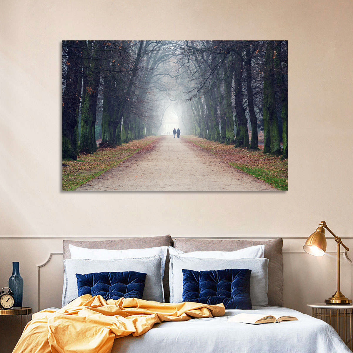 Foggy Tree Lined Walkway in Autumn Wall Art