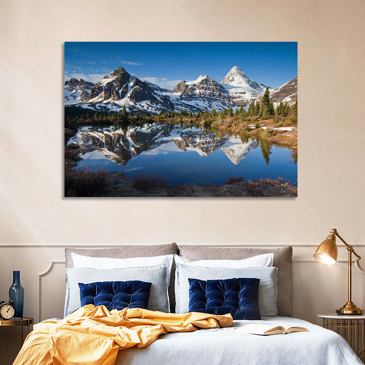 Mount Assiniboine Reflection Wall Art in a room, landscape