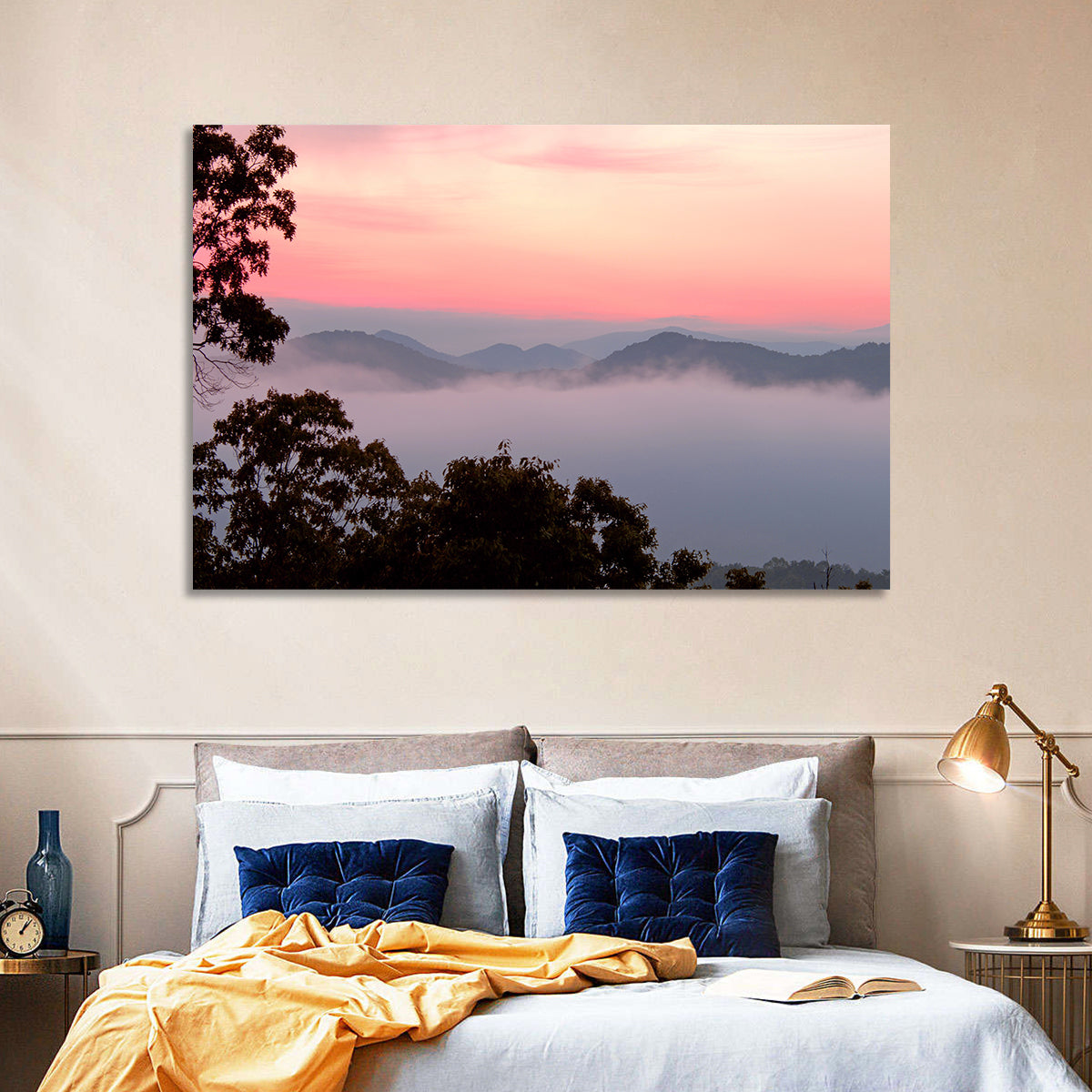 Smogy Foothills Dawn Wall Art in a room, landscape