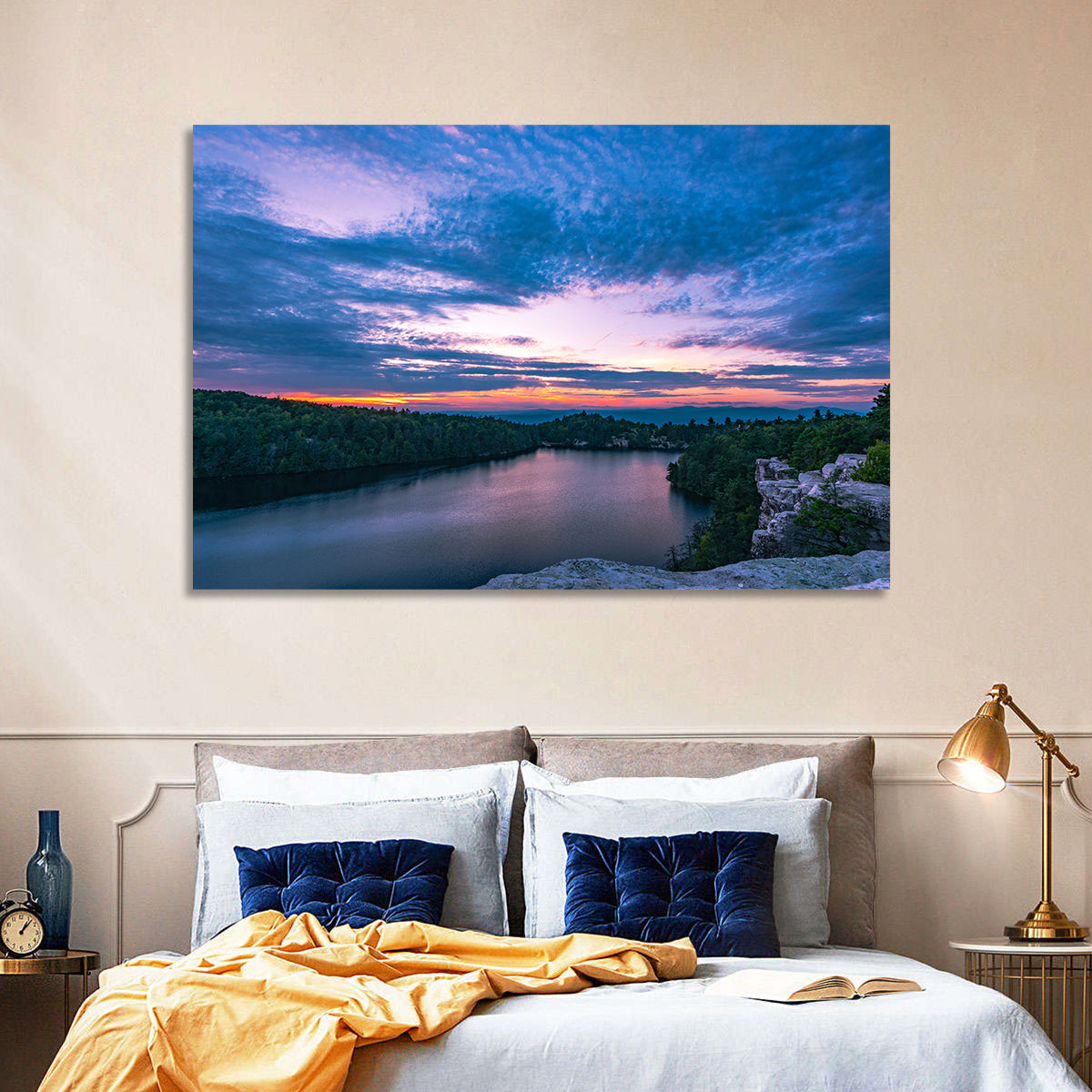 Lake Minnewaska Sunset Wall Art in a room, landscape