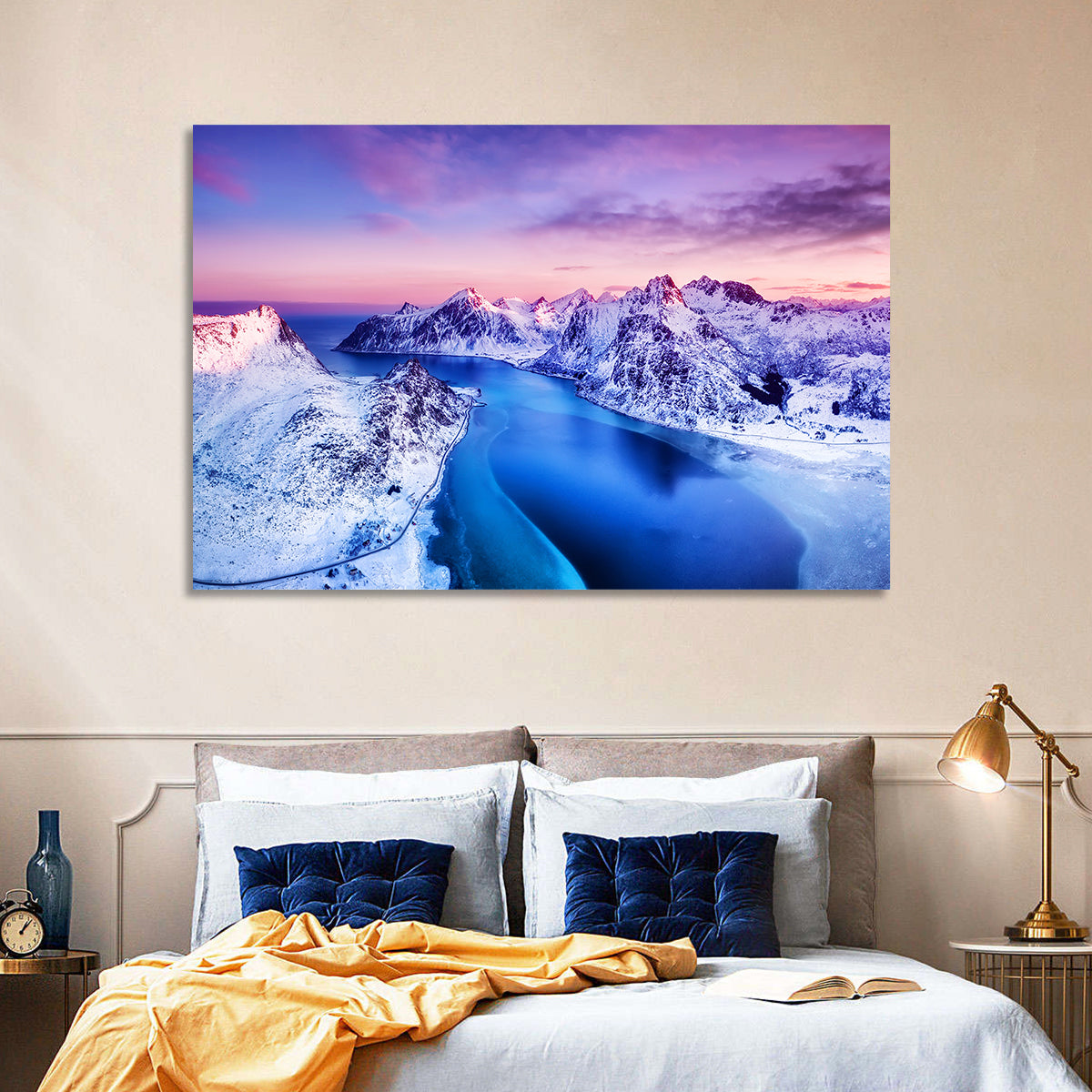 Flakstadpollen Fjord at Sunset Wall Art in a room, landscape