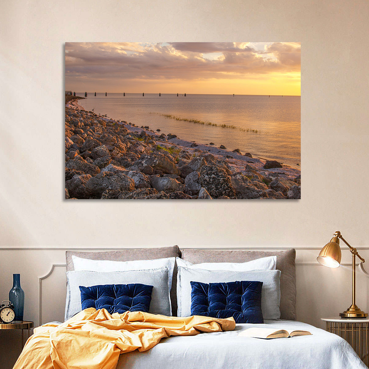 Lake Okeechobee Rocky Shore Sunset Wall Art