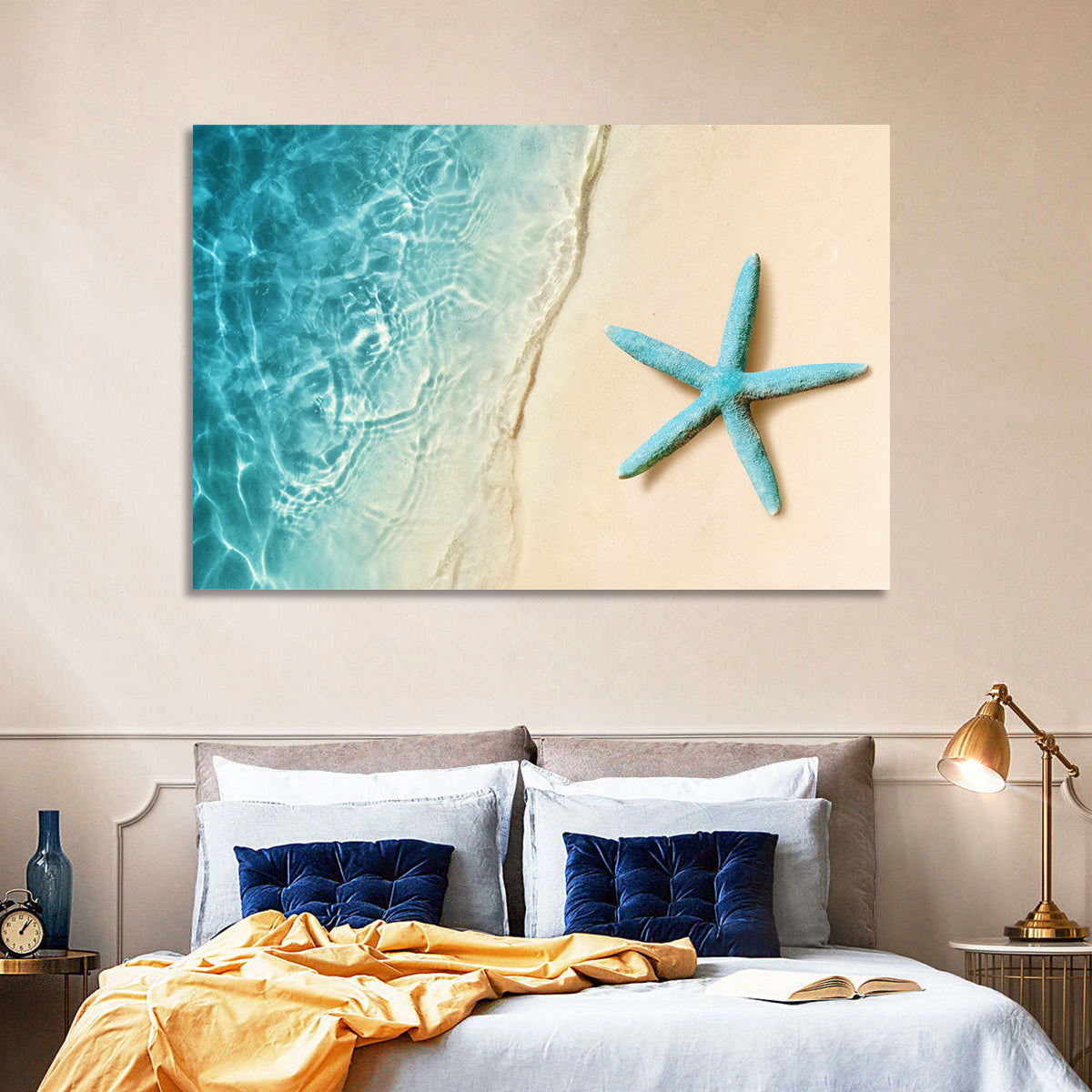 Blue Starfish on Sandy Beach Wall Art