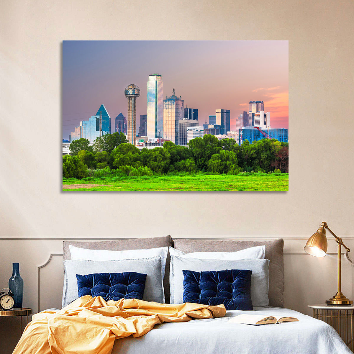 Dallas Golden Hour Skyline Wall Art in a room, landscape