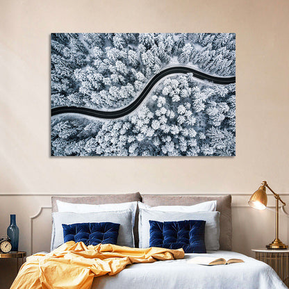 S-curve Winter Forest Road Wall Art
