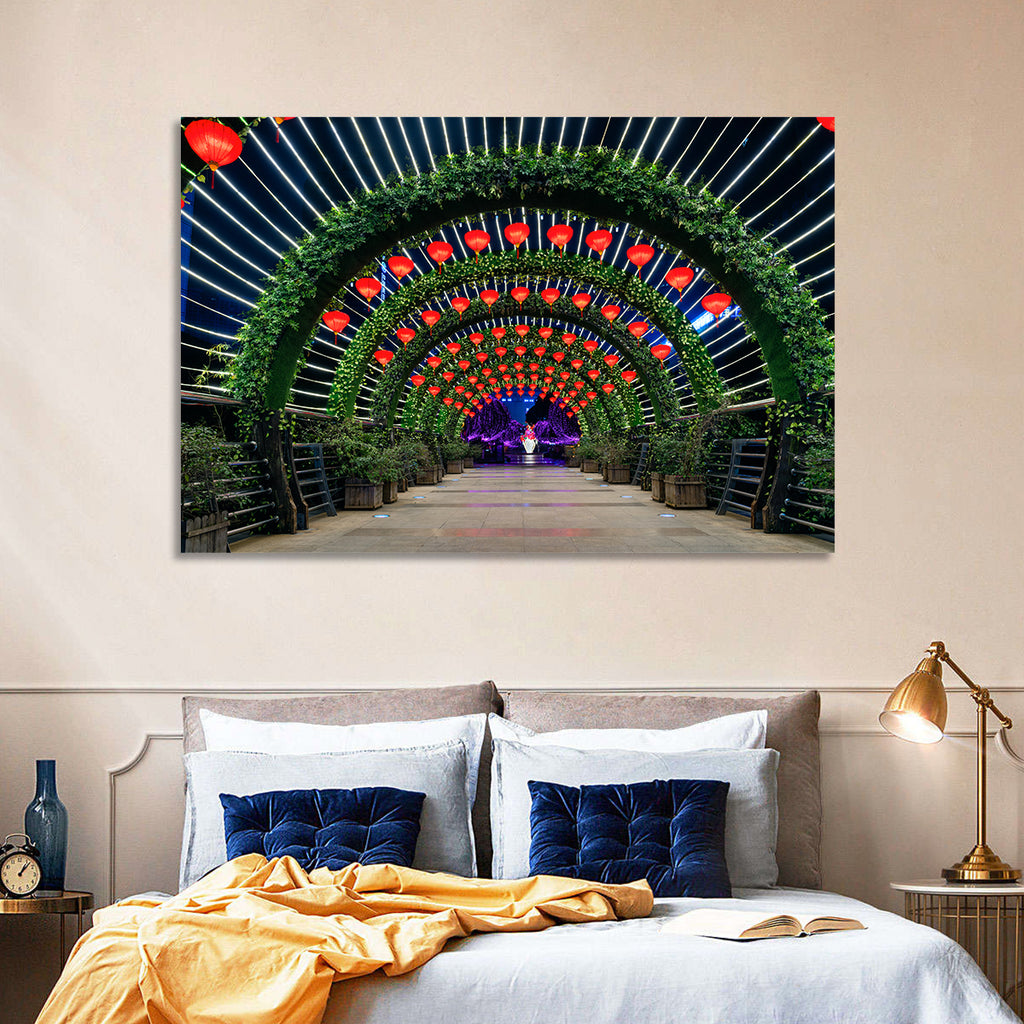 Red Lantern Trellis Tunnel Wall Art
