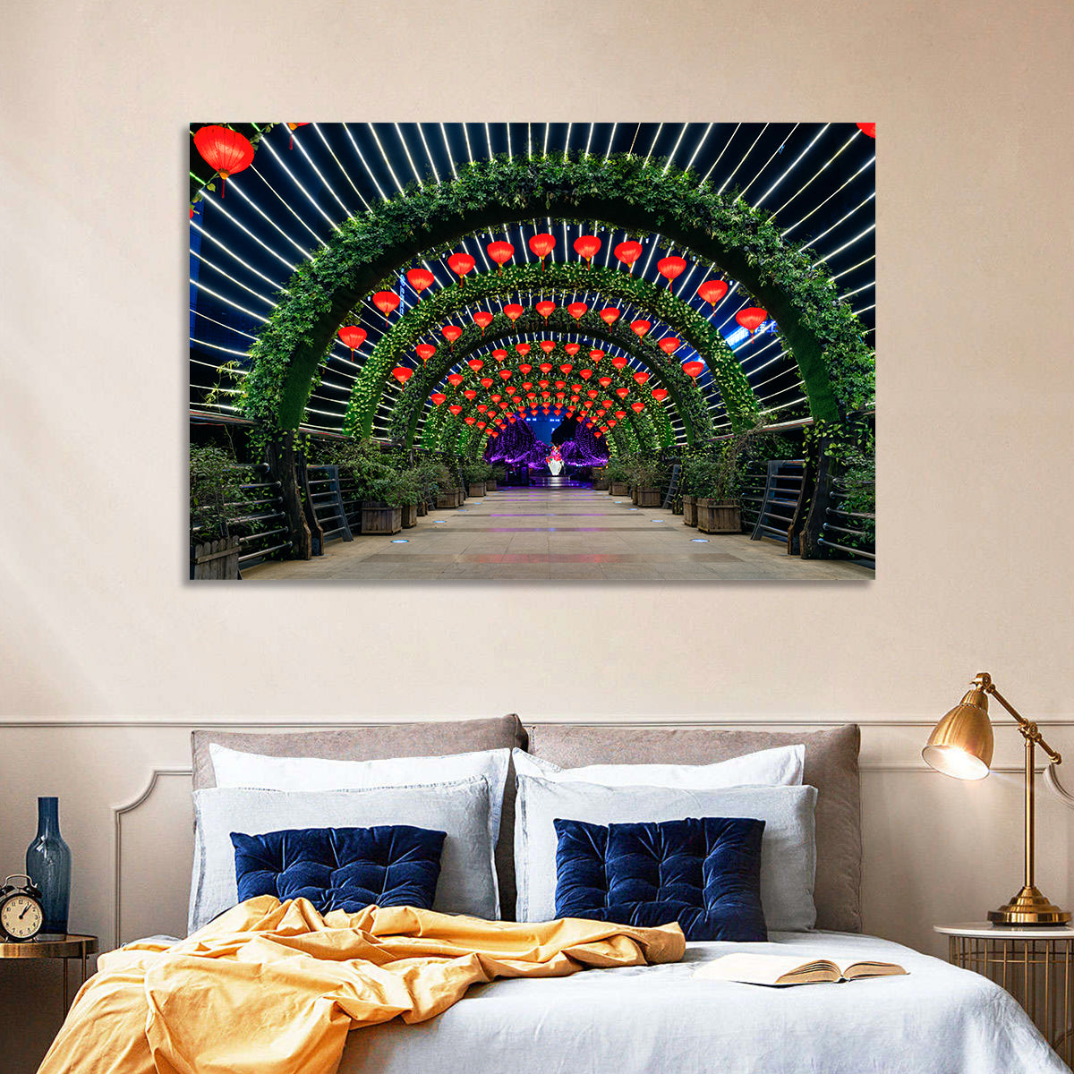 Red Lantern Trellis Tunnel Wall Art