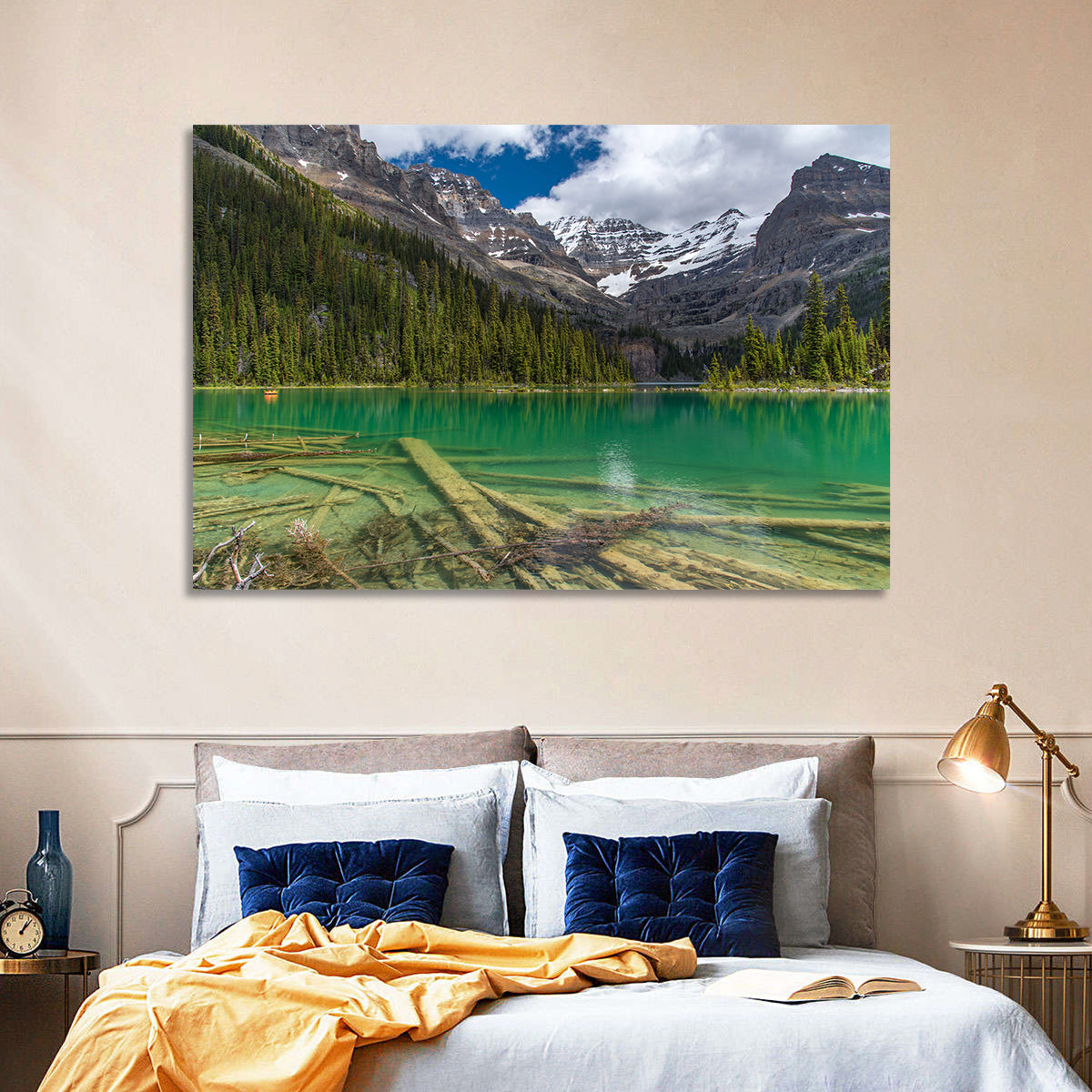 Lake O'hara Reflection Wall Art in a room, landscape