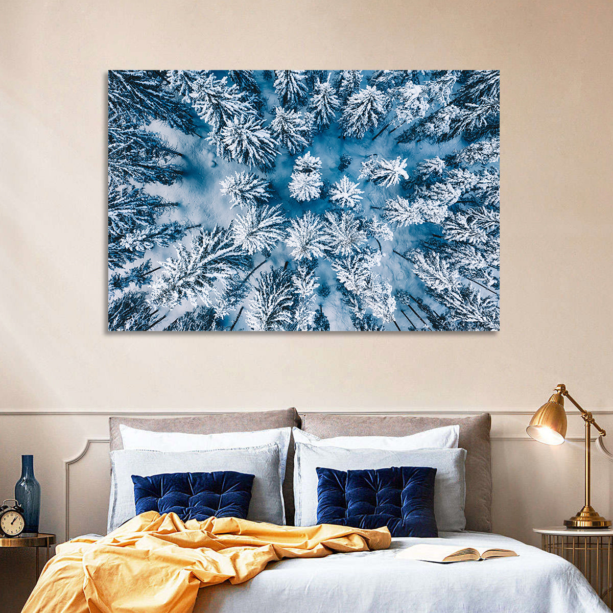 Aerial Snowy Evergreen Canopy Wall Art in a room, landscape