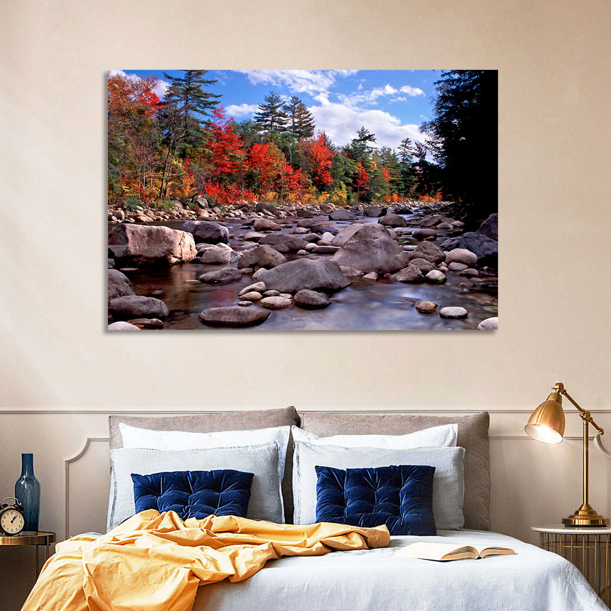 New Hampshire Autumn Stream Wall Art in a room, landscape