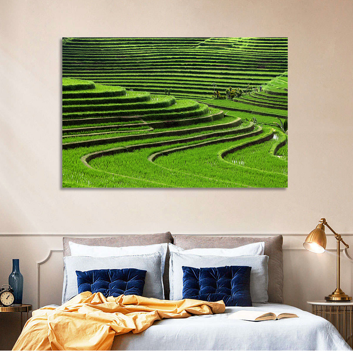 Lush Rice Terraces Wall Art in a room, landscape