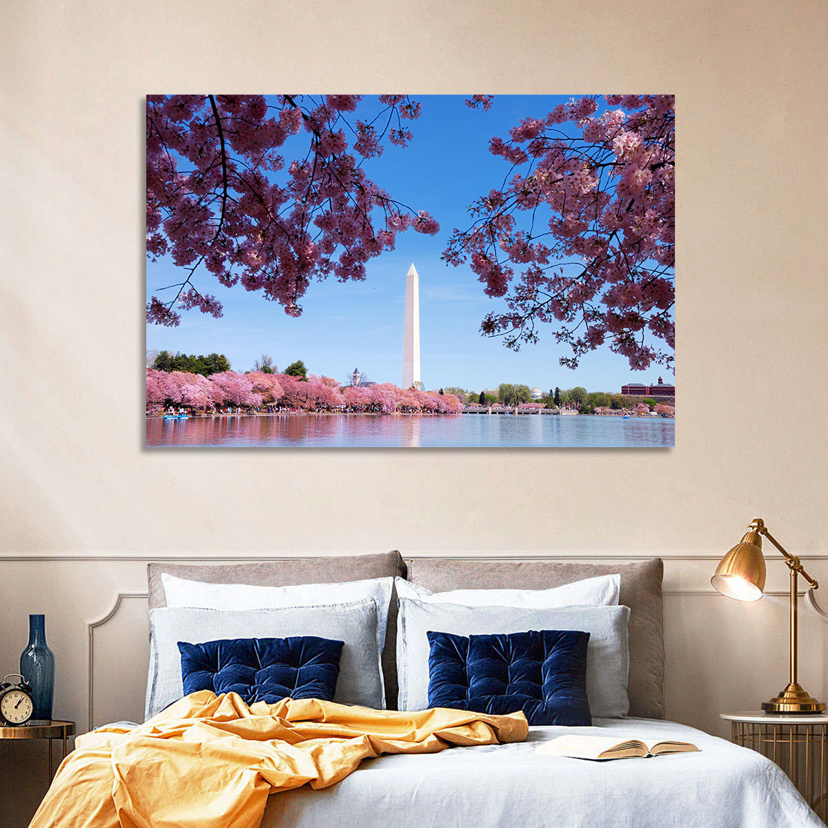 Washington Monument with Cherry Blossoms Wall Art in a room, landscape