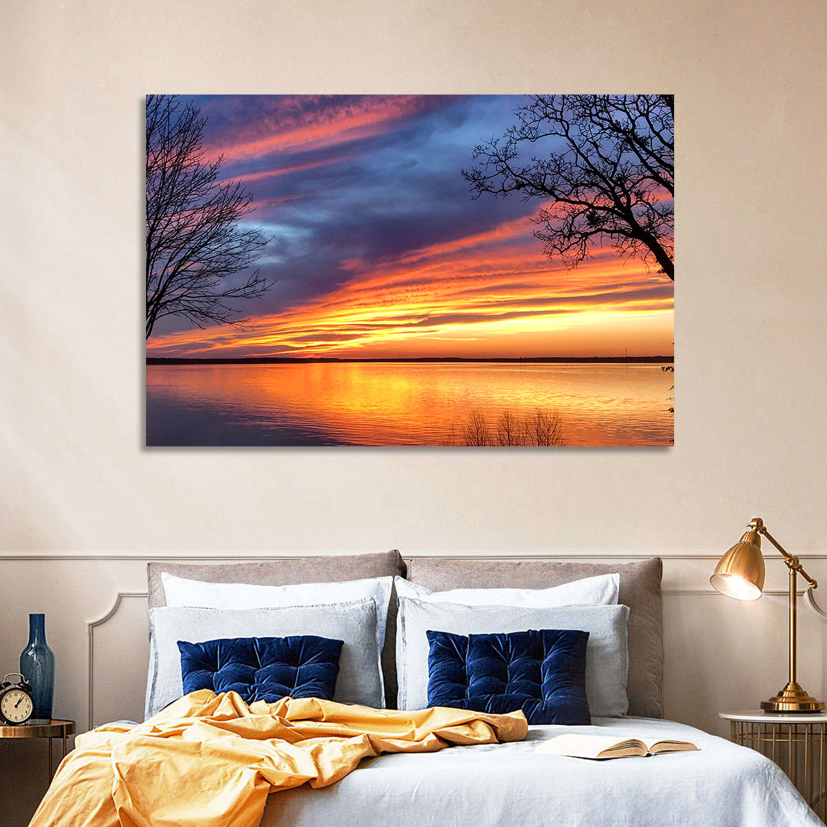 Lake Texoma Sunset Wall Art in a room, landscape