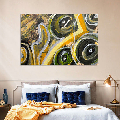 Impasto Swirl Circles in Yellow and Black Wall Art
