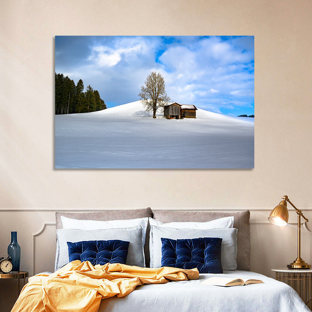 Rustic Barn on a Snowy Hill Wall Art
