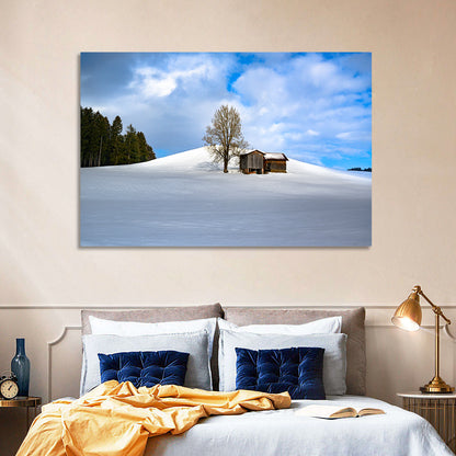 Rustic Barn on a Snowy Hill Wall Art