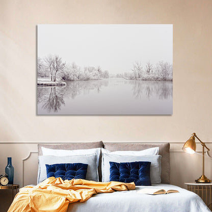 Frozen River Reflection in Winter Fog Wall Art