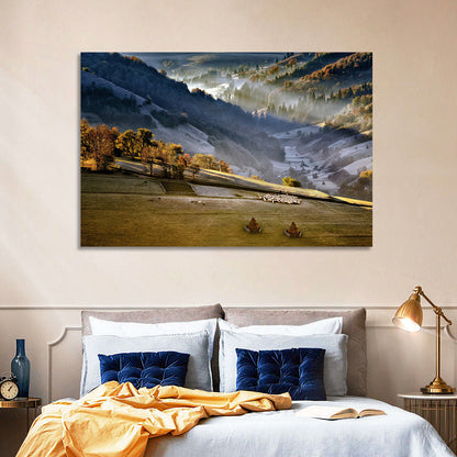 Mountain Village in Morning Mist Wall Art