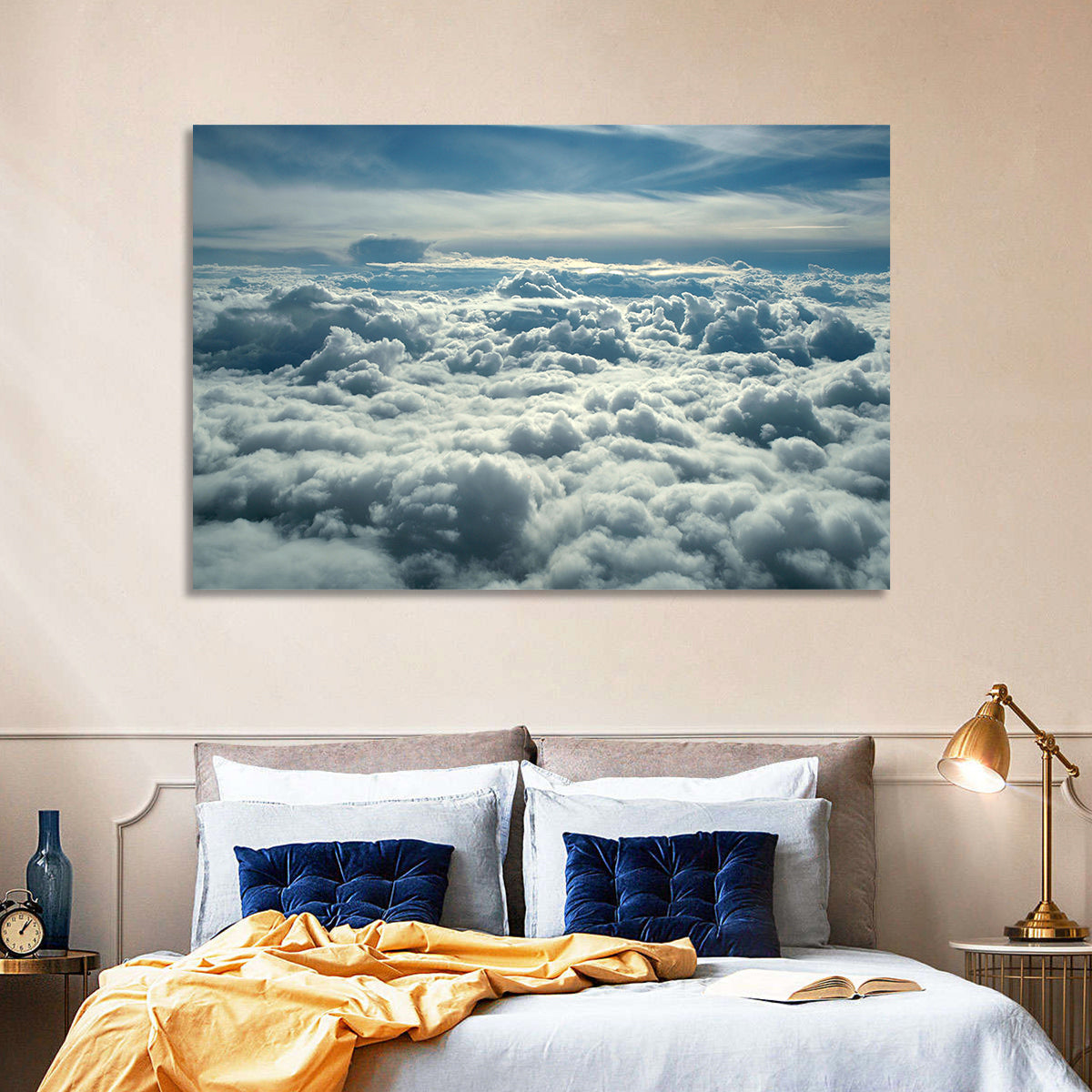 Aerial View Above Clouds Wall Art in a room, landscape