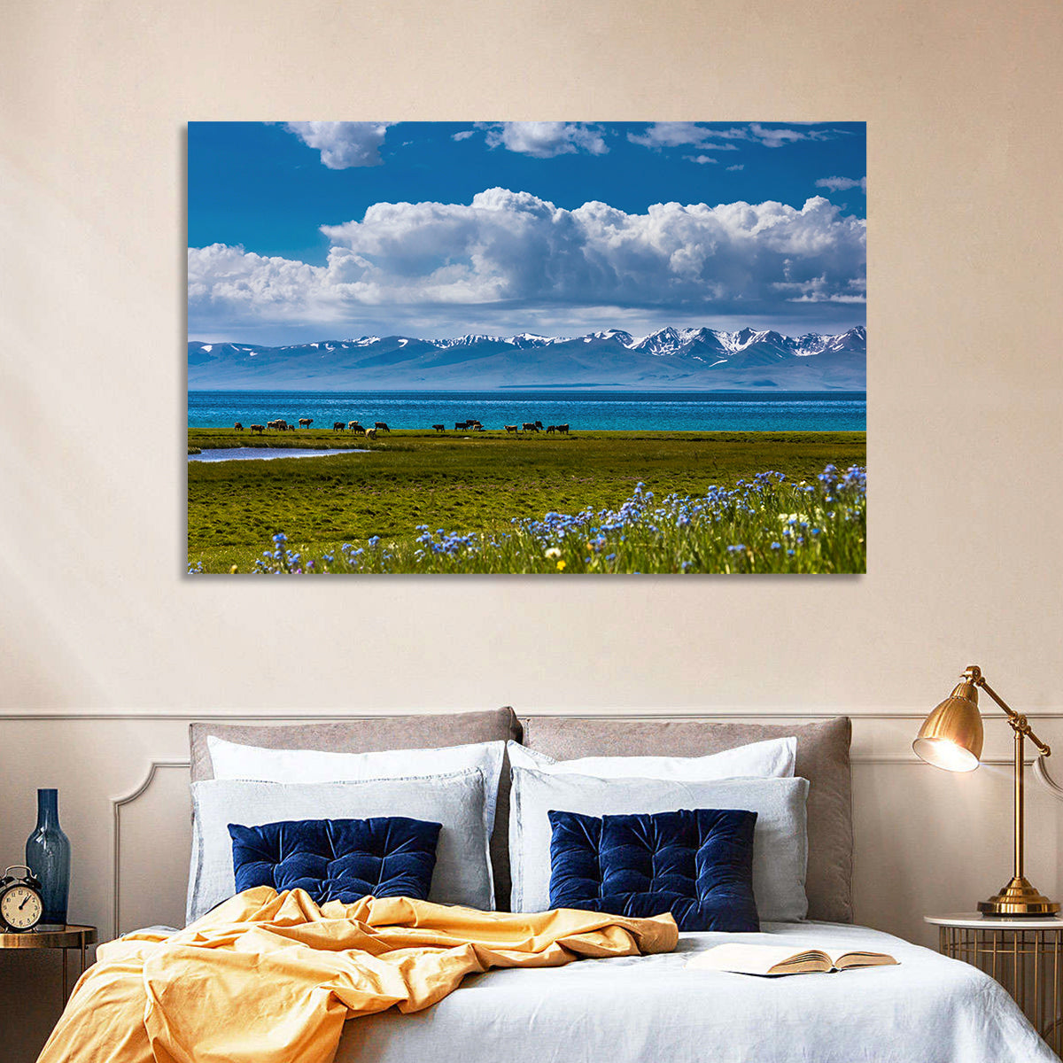 Song Kol Wildflower Shore Wall Art in a room, landscape