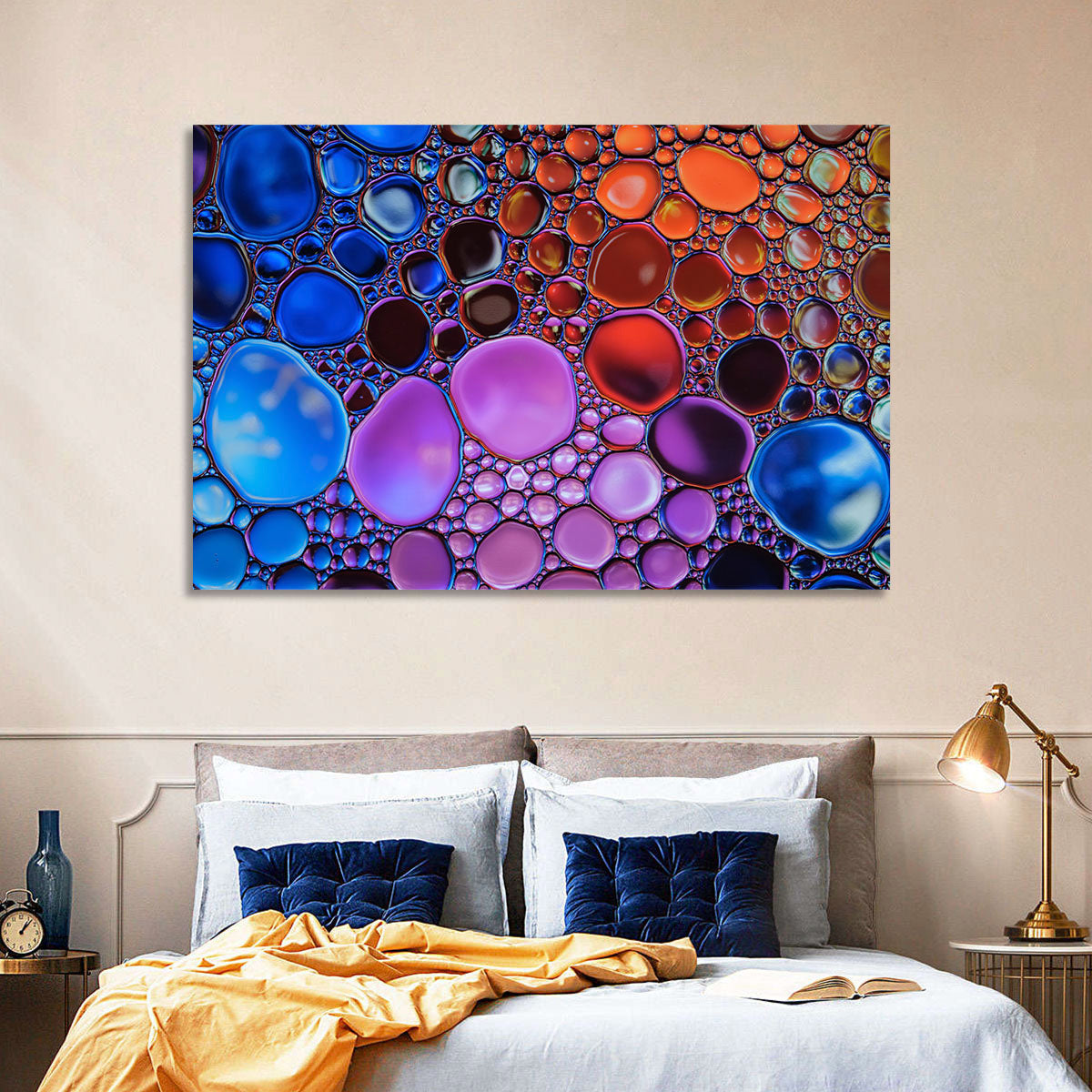 Flowing Bubbles Abstract Wall Art in a room, landscape