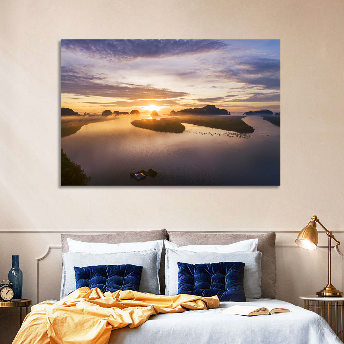 Phang Nga Bay Sunrise Wall Art in a room, landscape