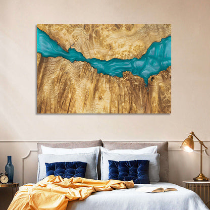 Burled Wood River with Teal Resin Wall Art