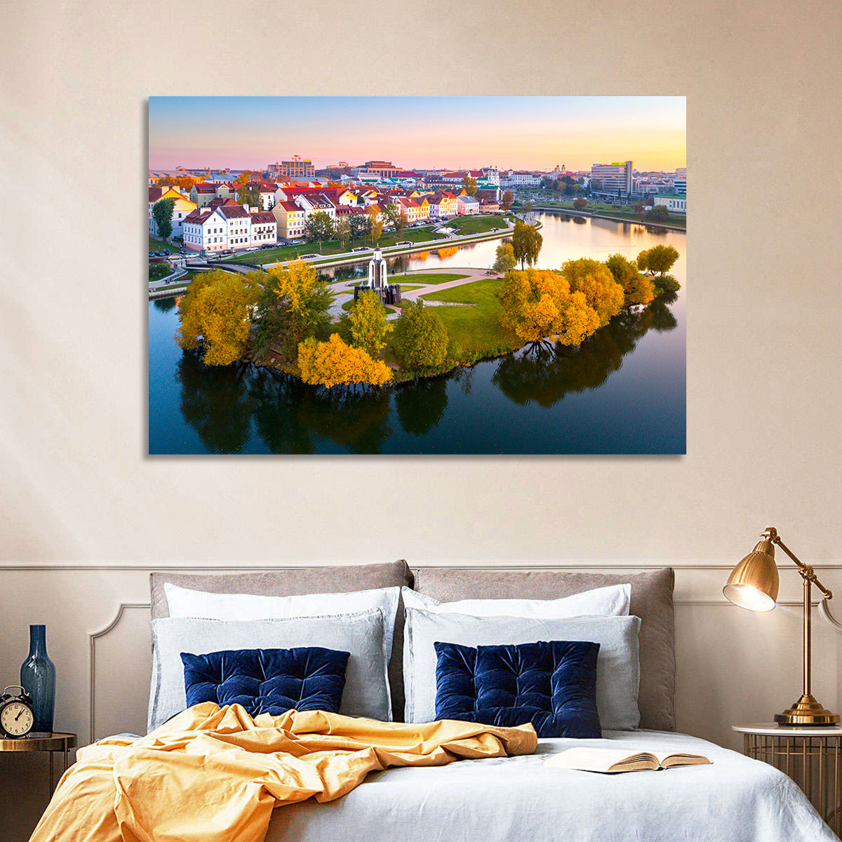 Minsk Island of Tears Golden Dusk Wall Art in a room, landscape