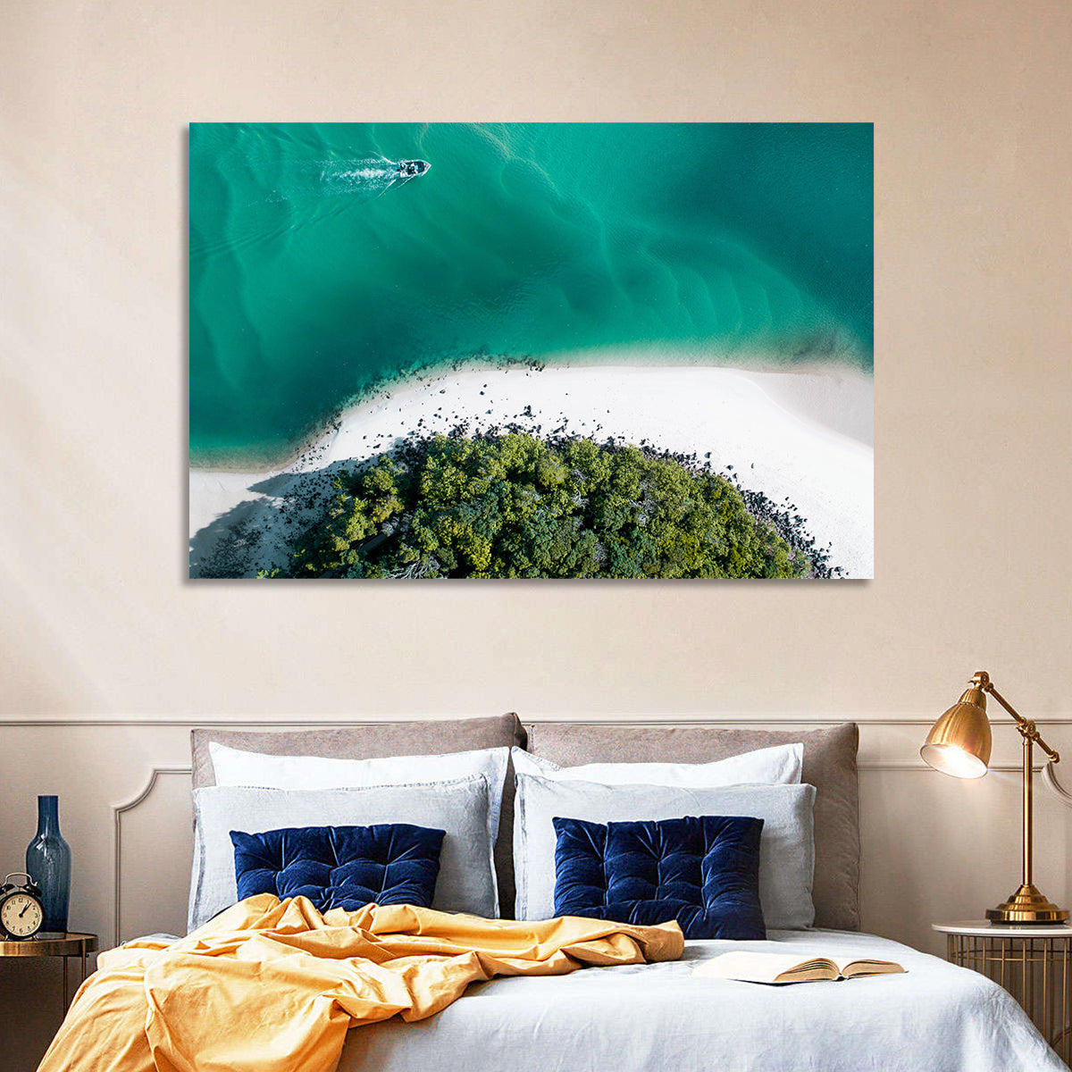 Clam Beach Aerial View Wall Art in a room, landscape