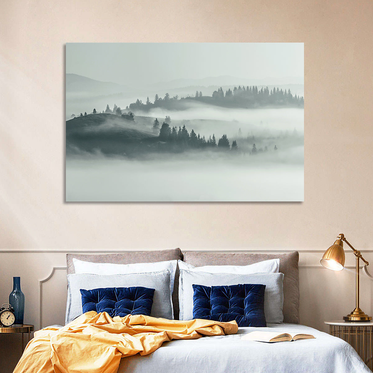 Carpathian Morning Mist Wall Art in a room, landscape